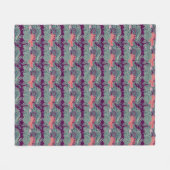 魚および紫色の波が付いているパターン フリースブランケット (正面(横))