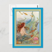 魚および貝が付いている海の人魚の女の子 ポストカード (正面/裏面)