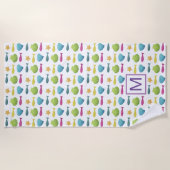 魚および貝の海岸パターンモノグラム ビーチタオル (正面)