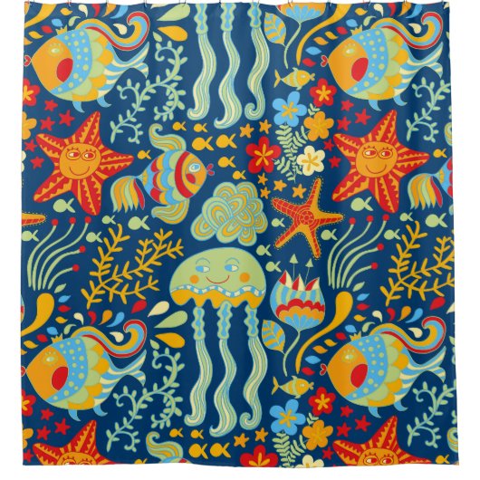 魚お洒落海 シャワーカーテン (正面)