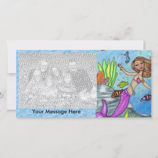 魚かわいらしの海藻の岩を泳ぐ紫の人魚 (正面)