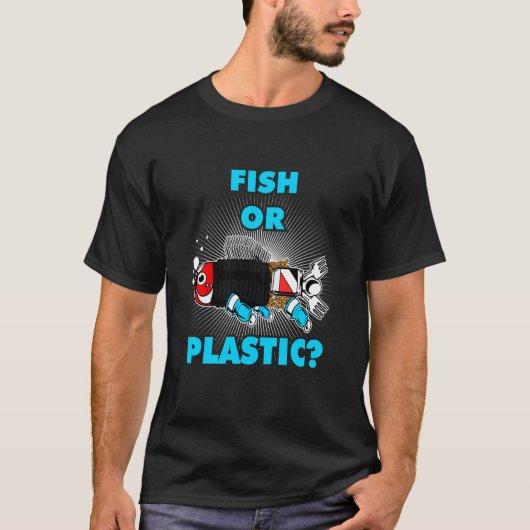 魚かプラスティック 環境保護 自然 協調 Tシャツ (正面)