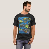 魚がいるリノカット風ビッグブルー Tシャツ (正面フル)