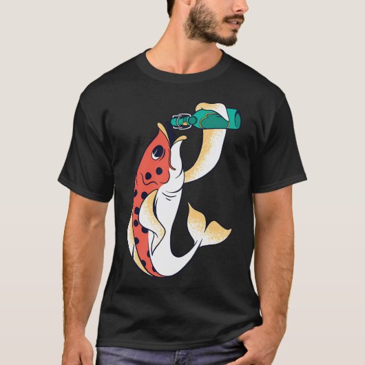 魚がビールを飲んでいる Tシャツ (正面)