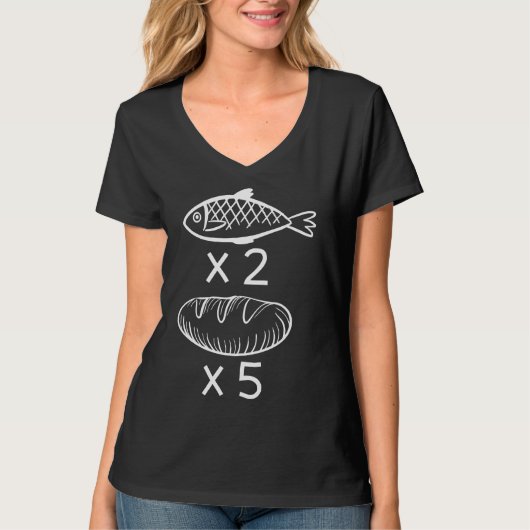 魚が二つとパンが五つある Tシャツ (正面)