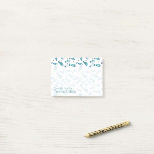 魚が付いているパターンおよびヒトデは|あなたの名前を加えます ポストイット (デスク上)