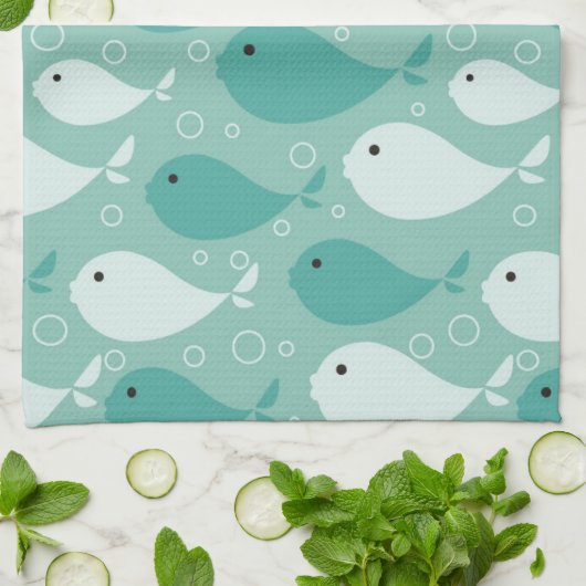 魚が付いているパターン キッチンタオル (折り畳み)