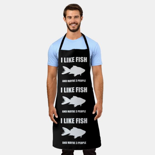 魚が好きかも 3人もかも Tシャツ ギフト エプロン (着用した状態)