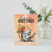 魚が好きで秋の挨拶 ポストカード (スタンド正面)