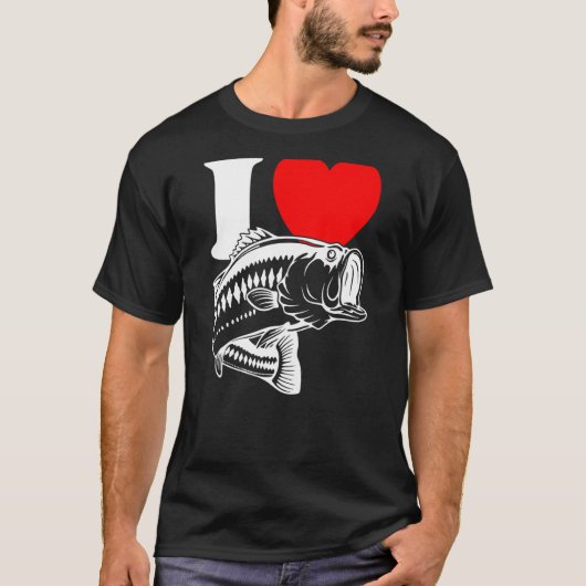 魚が好き - かわいい 釣り好き ブラックバス釣り L Tシャツ (正面)