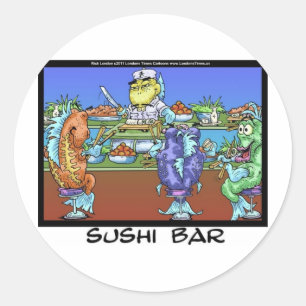 魚が市場にやって来た(寿司バー)面白いギフト&カード ラウンドシール