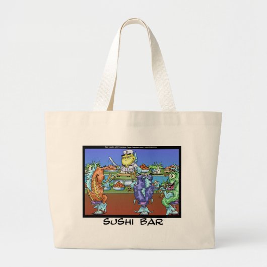 魚が市場にやって来た(寿司バー)面白いギフト&カード ラージトートバッグ (正面)