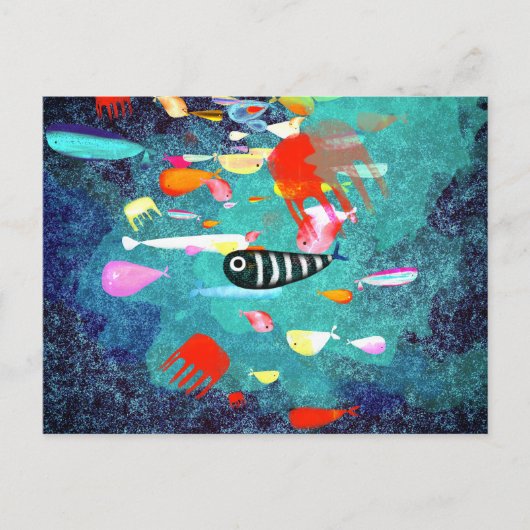 魚が波をサーフィンする ポストカード (正面)