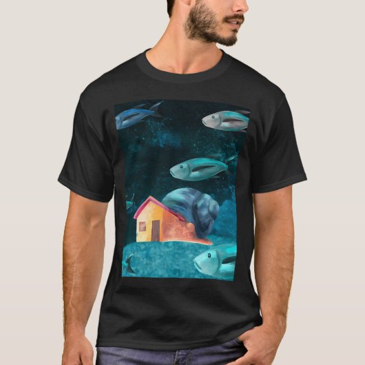 魚が泳ぐ水中ハウススネイル Tシャツ (正面)