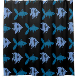 魚が泳ぐ青（任意の色） シャワーカーテン