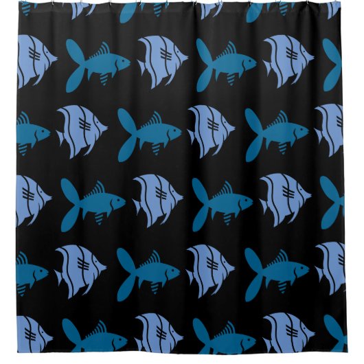魚が泳ぐ青（任意の色） シャワーカーテン (正面)
