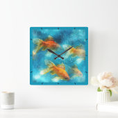 魚が泳ぐ。 オレンジ魚。 スクエア壁時計 (ホーム)