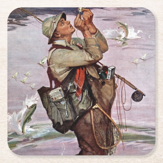 魚が跳んでいる スクエアペーパーコースター (正面)