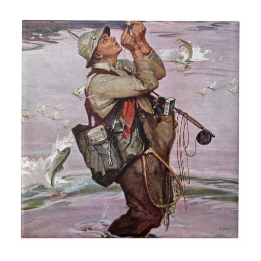 魚が跳んでいる タイル (正面)