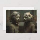 魚が頭に浮かぶ双子ホラーAIアート ポストカード (正面/裏面)