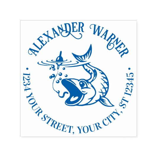 魚が餌に食いつく 名前 返信先 セルフインキングスタンプ (デザイン)