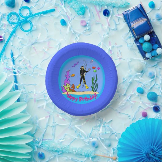 魚とおもしろいスキューバダイバー漫画紙プレート ペーパーボウル (パーティー)