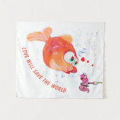 魚とおもしろい虫タペストリー – カスタム文字 タペストリー (正面(横))