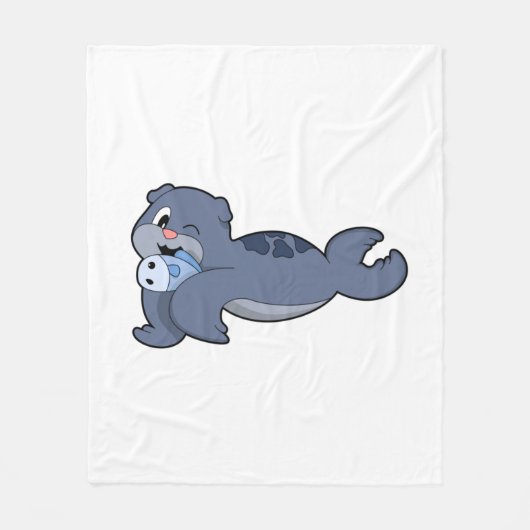 魚とアザラシ(3) フリースブランケット (正面)