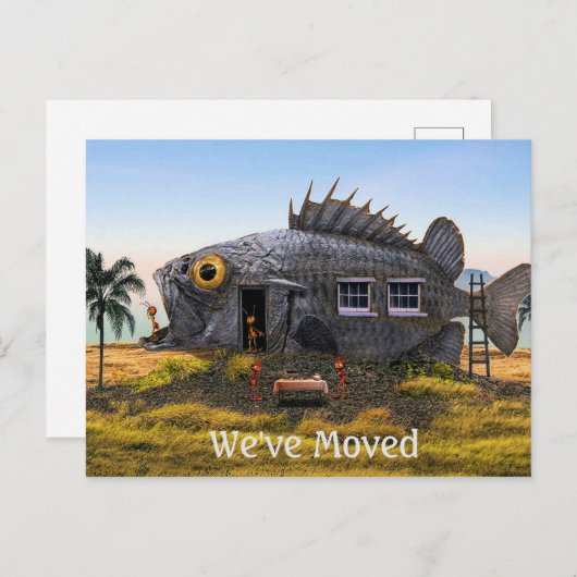 魚とアリの新しい住所はがき(ビーチ) 案内ポストカード (正面/裏面)