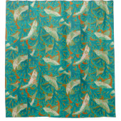 魚とアルゲス青い黄色のアールヌーボー シャワーカーテン (正面)