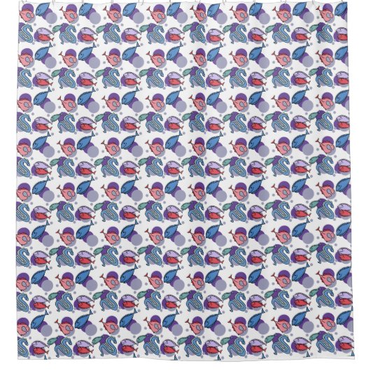 魚とウナギの模様 シャワーカーテン (正面)