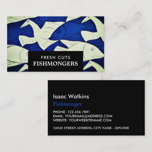 魚とカモメ、魚屋/妻、魚市場 名刺 (正面/裏面)