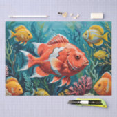 魚とサンゴのアクリル画  薄葉紙 (クラフト)