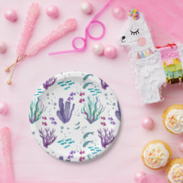 魚とサンゴの水の色のデザイン ペーパープレート