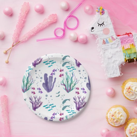 魚とサンゴの水の色のデザイン ペーパープレート (パーティー)