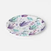 魚とサンゴの水の色のデザイン ペーパープレート (アングル)