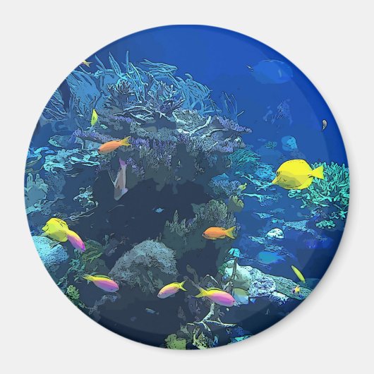 魚とサンゴカラフルの写真マグネットで海を表示 マグネット (正面)