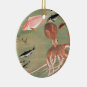 魚とタコ海洋生物イラストレーション セラミックオーナメント (右)