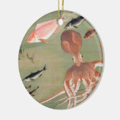 魚とタコ海洋生物イラストレーション セラミックオーナメント (左)