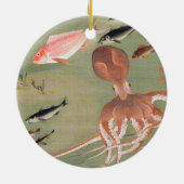 魚とタコ海洋生物イラストレーション セラミックオーナメント (裏面)