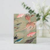 魚とタコ海洋生物イラストレーション ポストカード (スタンド正面)