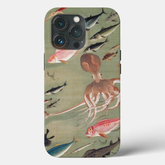 魚とタコ海洋生物イラストレーション Case-Mate iPhoneケース (裏面)