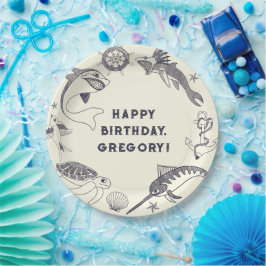 魚とタトゥー航海の海をテーマにしたパーティー ペーパープレート