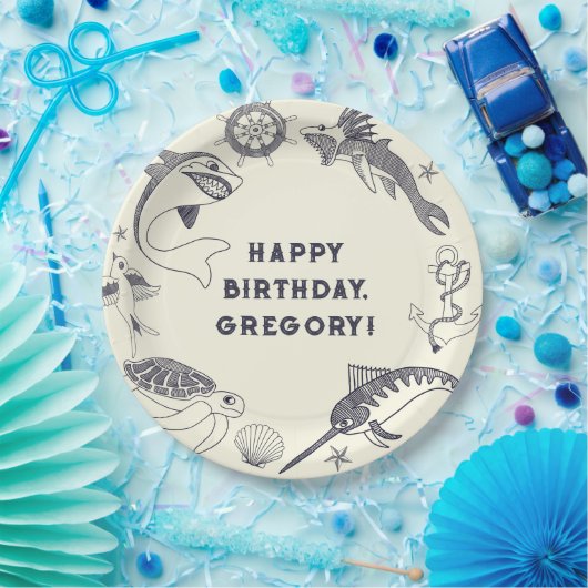 魚とタトゥー航海の海をテーマにしたパーティー ペーパープレート (パーティー)