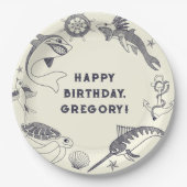 魚とタトゥー航海の海をテーマにしたパーティー ペーパープレート (正面)