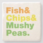 魚とチップスとキノコ豆。 ストーンコースター (正面)