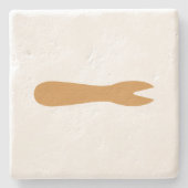 魚とチップスショップ木製フォーク ストーンコースター (正面)