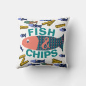 魚とチップ、海辺、欠けた、ビーチハウス クッション (裏面)