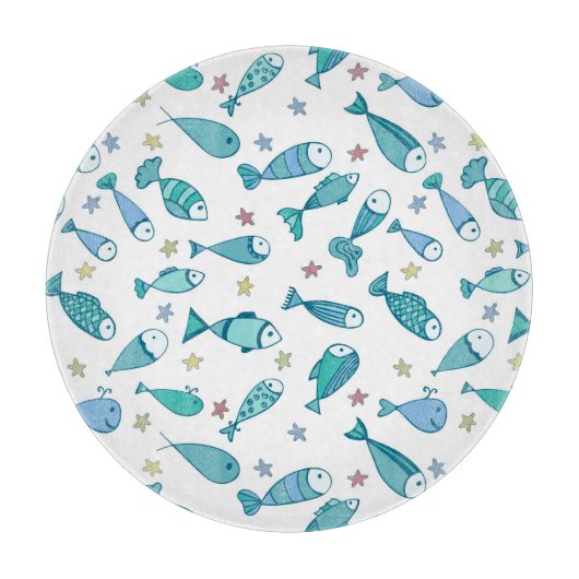 魚とヒトデの模様 カッティングボード (正面)