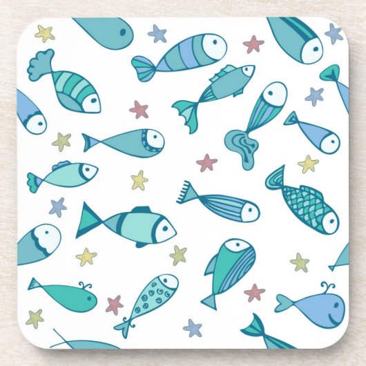 魚とヒトデの模様 コースター (正面)